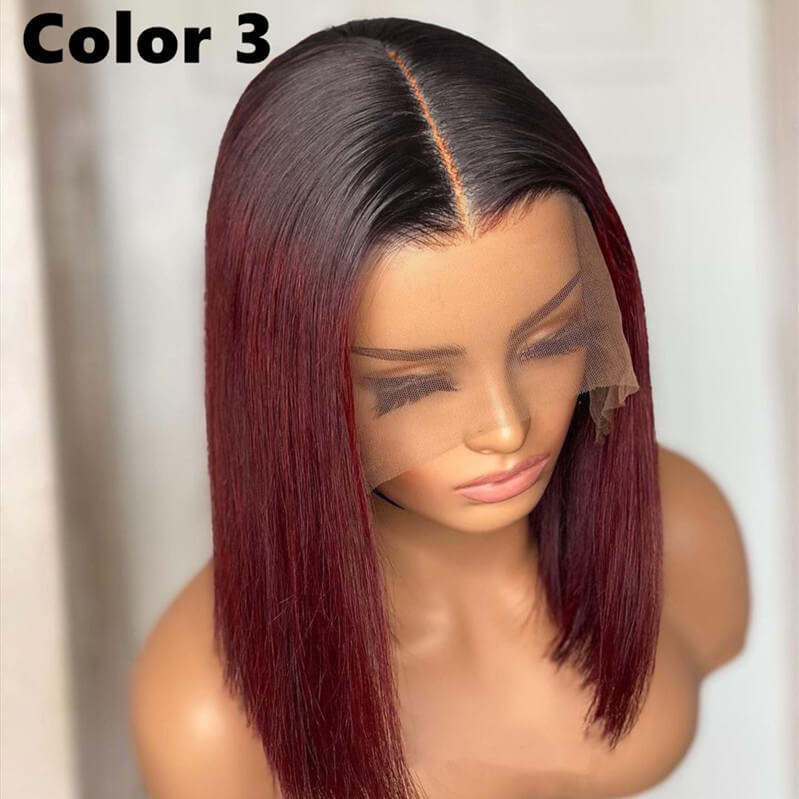 #99J Burgundy Color Bob Wig Transparent Lace Human Hair Wig