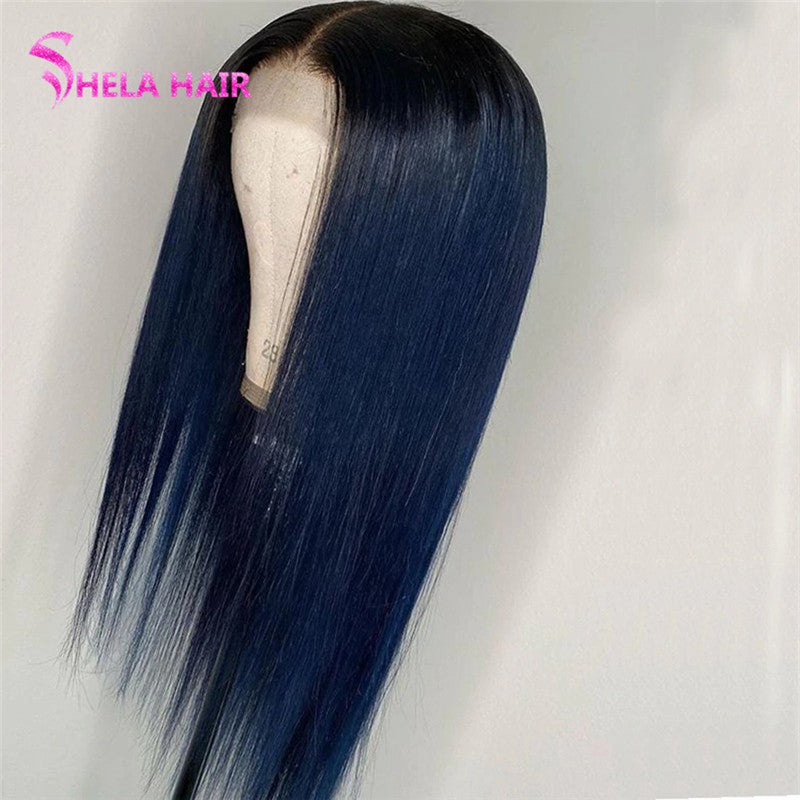 Dark Root Navy Blue Transparent Lace Front Wig/ Full 360 Wig