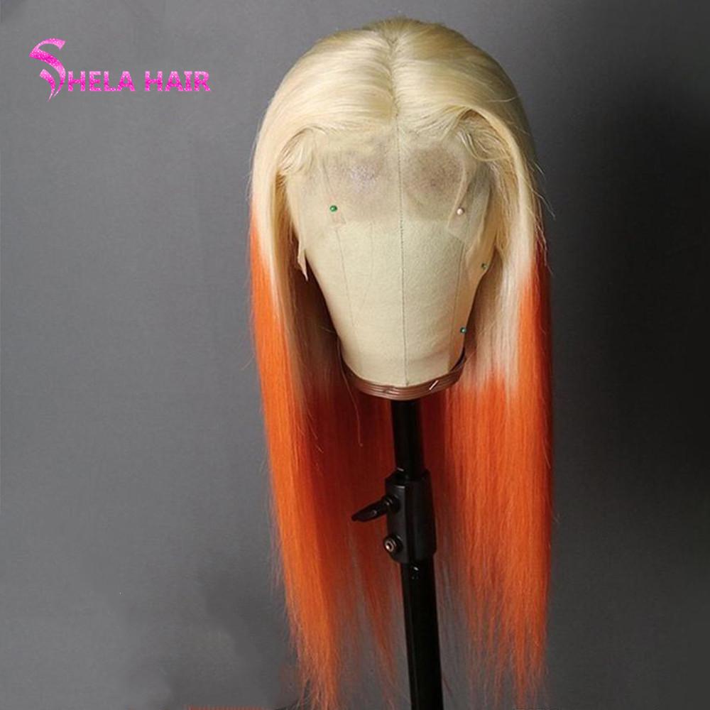 Ombre Blonde Orange Wig Straight Lace Frontal Wigs
