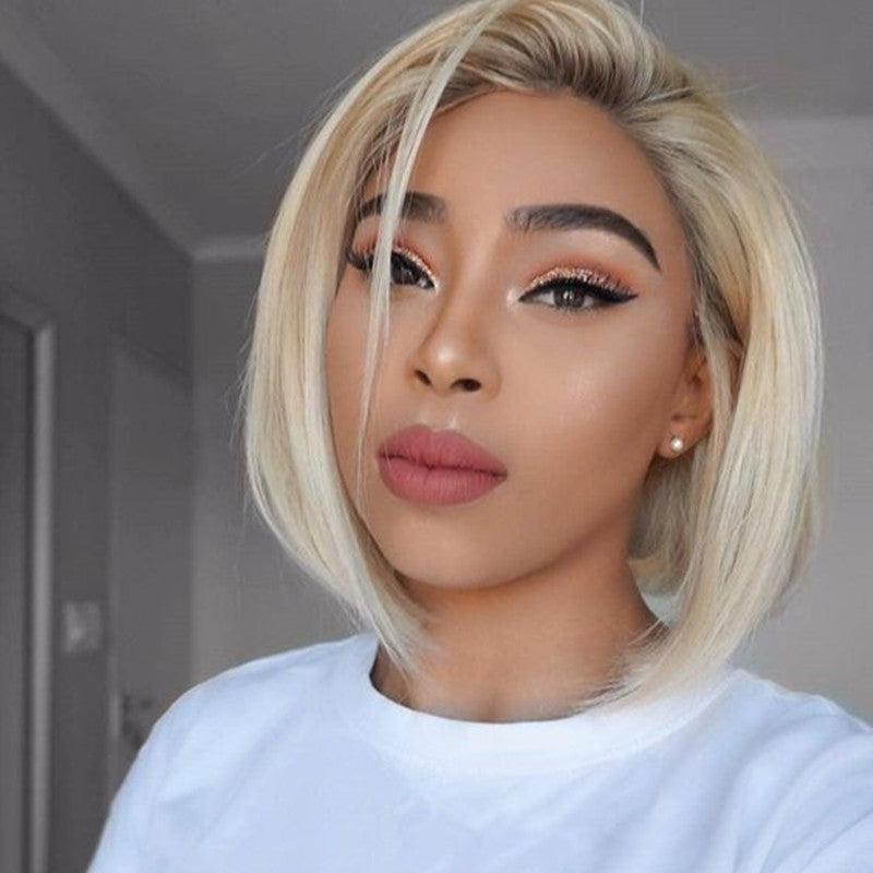 Light Dirty Root Blonde Bob Wig Transparent Lace Front Wig