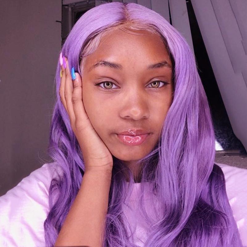 Violet Purple Transparent Lace Front Wig Straight / Wavy