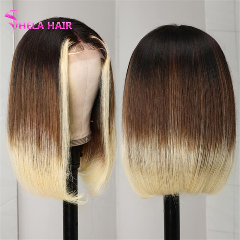 Highlight Ombre Brown to Blonde 613 Bob Transparent Lace Wig