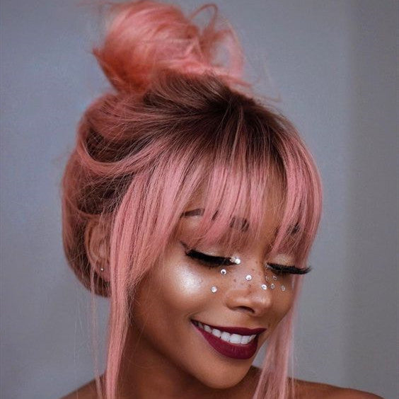 Dark Root Light Pink Straight Lace Frontal Wig / Full 360 Wig