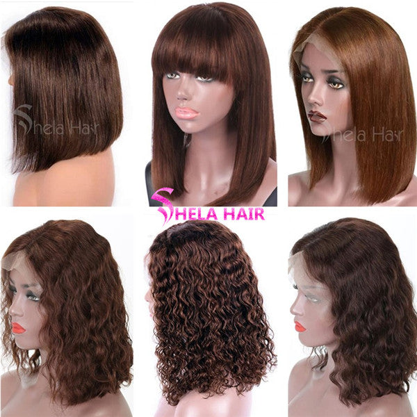 #2 #4 Brown Natural Wavy Bob Glueless Pre-plucked Lace Front Wig