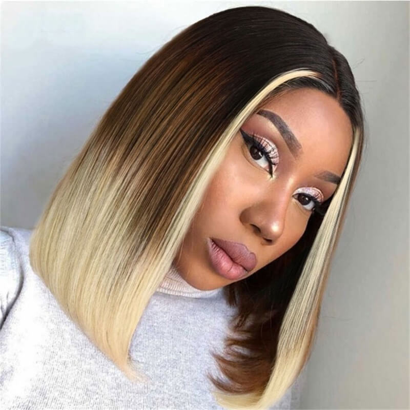Highlight Ombre Brown to Blonde 613 Bob Transparent Lace Wig